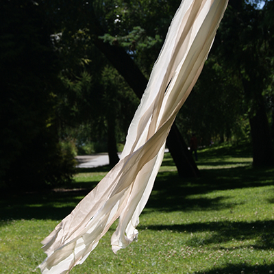 Cream silk ribbon bouquet cascade