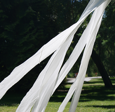 White silk ribbon bouquet cascade