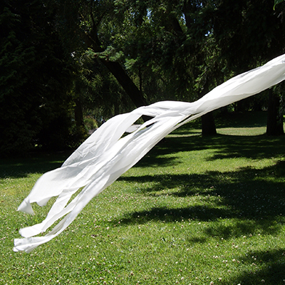 White silk ribbon bouquet cascade