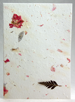 leather fern and pink larkspur petal handmade paper