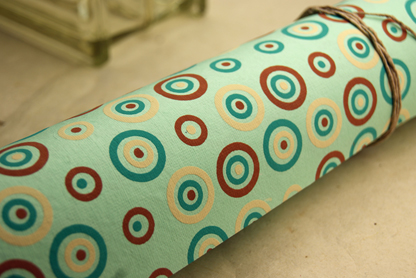aqua with red and cream circles handmade paper