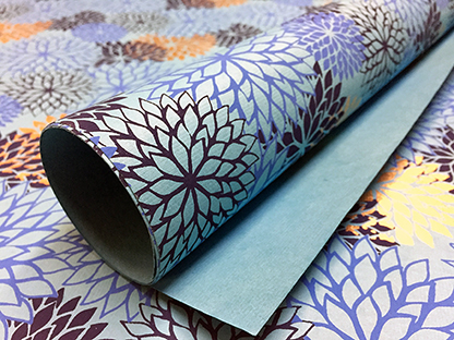 SHP1109 Blue with Gold Floral Print on Bluehandmade paper