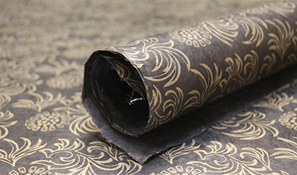 Black + Metallic Gold Floral Swirl Handmade Wrapping Paper Sheets w/  Deckled Edges • 2 sheets