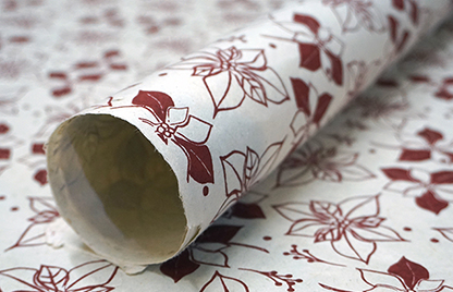 Red Poinsettia handmade lotka wrapping paper